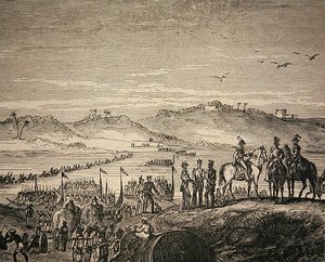 O exército britânico cruzando o rio Sutlej de English School