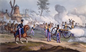 A artilharia real britânica do cavalo - canhões no campo de batalha, 1835