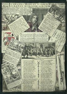 Medley do Bubbler ou um Sketch of the Times sendo o Memorial da Europa para o ano de 1720, gravura satírica de English School