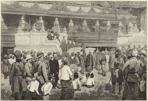 O arcebispo budista de Burmah recebe Sir Frederick Roberts no mosteiro de Mandalay