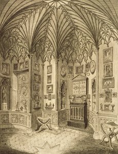 O Gabinete, gravado por T. Morris, de Description of Strawberry Hill por Horace Walton, 1784 de English School