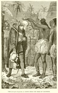 O Cacique colocando uma coroa sobre a cabeça de Colombo de English School