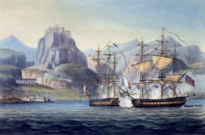 A captura do var por HMS Belle Poule fora de Corfu, 1809, da cronologia naval de Grâ Bretanha, por J. Ralfe