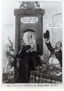 O Voto de Elenco, ou o Palestrante Independente, desenho animado satírico mostrando então o Primeiro Ministro, Henry Addington, 1805 (impressão) de English School
