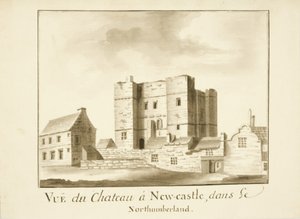 The Castle, Newcastle upon Tyne (tinta e lápis sobre papel) de English School