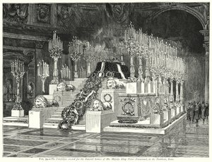 O Catafalque erigido para o Serviço Funerário de Sua Majestade o Rei Victor Emmanuel, no Panteão, em Roma (gravura) de English School