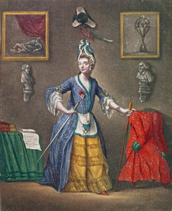 O Chevalier dEon vestido de mulher e com os atributos da maçonaria de English School
