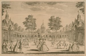 Os Pavilhões Chineses em Vauxhall Gardens, Londres de English School
