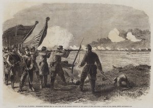 A Guerra Civil na América, noivado entre a 71ª Nova Iorque e um Regimento do Alabama na Batalha de Bull Run (gravura) de English School