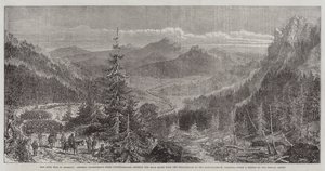 A Guerra Civil na América, Corpo do General Longstreet (Confederados) atravessando o Blue Ridge do Shenandoah até ao Rappahannock, Virgínia (gravura) de English School