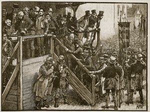 O Concurso Clare: Padre Murphy levando seus inquilinos à enquete, ilustração da História Ilustrada de Cassells da Inglaterra (foto em sépia) de English School