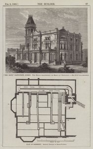 "The Cliff", Eastbourne, Sussex, com Arranjos Especiais para Fumo e Ventilação, Sr. H H H Vale, Arquitecto (gravura) de English School