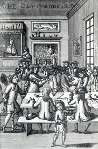 The Coffeehouse Mob, de Edward Ward, tirado de Vulgus Britannicus, 1710 de English School