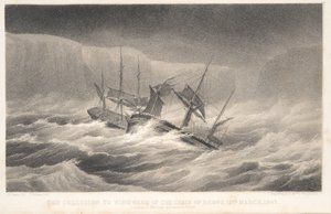 A Colisão, de Voyage of Discovery and Research in the Southern and Antarctic Regions do Capitão Sir James Clark Ross, pub. 1847 (gravura) de English School