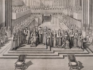 A coroação do rei James II (1633-1701) e sua segunda esposa, Maria de Modena (1658-1718) 1685 de English School