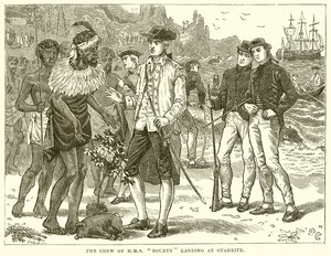 A tripulação do HMS Bounty Landing at Otaheite de English School
