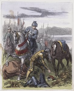 A Coroa de Ricardo III, encontrada no Campo Bosworth (gravura colorida) de English School
