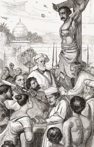 A Crucificação de um Karen Mártir da Birmânia, c.1865 (gravura em madeira) de English School