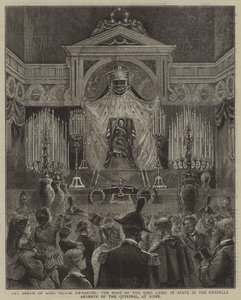 A morte do rei Victor Emmanuel, o corpo do rei em estado na Chapelle Ardente do Quirinal, em Roma de English School
