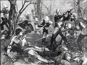 A morte do Criador do Rei na Batalha de Barnet, c.1880 de English School