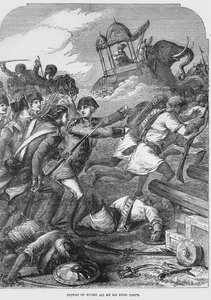 A derrota de Hyder Ali (1722-82) por Sir Eyre Coote (1726-83) em 1781 (gravura) (foto bundw) de English School