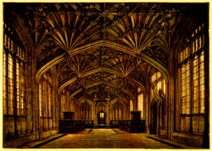 The Divinity School, Oxford: construída entre 1445 e 1454, ilustração de A Students History of England, de Samuel R. Gardiner, publicada em 1902 (imagem digitalmente aprimorada) de English School