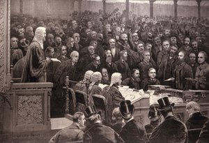 A Divisão na Câmara dos Comuns sobre a questão do Home Rule irlandês, &39;The Ayes; 311, os Noes; 341 &39;, de&39; The Illustrated London News &39;, 6 de dezembro de 1886 de English School