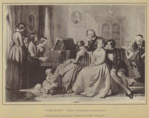 The Duet, de uma Pintura de Frank Stone, apresentando Tennyson, Dickens e Miss Hogarth (litho) de English School