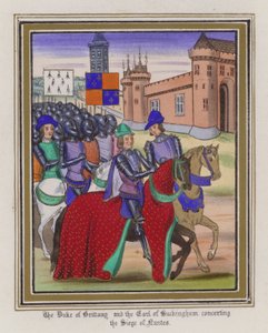 The Duke Of Brittany and The Earl of Buckingham concerting The Siege Of Nantes (gravura colorida) de English School