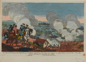 O Duque de York (1763-1827), derrotando os franceses perto de Cateau, em 26 de abril de 1794, de um conjunto de cenas de Guerra dos Sete Anos, publicado por F. West, 1834 de English School