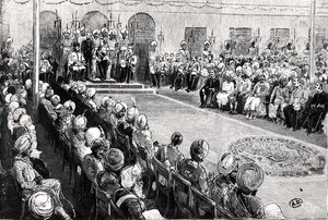 O Durbar em Rawul Pindi (gravura) (foto a p/b) de English School