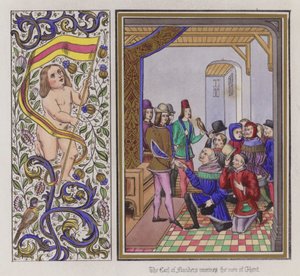O Conde da Flandres recebe os homens de Gante (gravura colorida) de English School