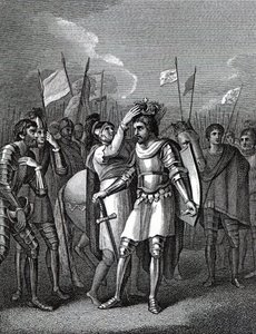 O conde de Richmond escolheu o rei depois da Batalha de Bosworth, de "A História da Inglaterra", de David Hume e Tobias Smollett, 1804 de English School