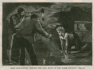 O conde de Shaftesbury; visitando as minas de carvão do País Negro, 1840-41; de The Graphic, 10 de outubro de 1885 de English School