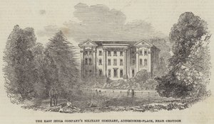 O Seminário Militar da Companhia das Índias Orientais, Addiscombe-Place, perto de Croydon (gravura) de English School