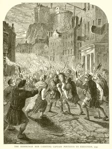 A multidão de Edimburgo que leva o capitão Porteous à execução, 1737 de English School