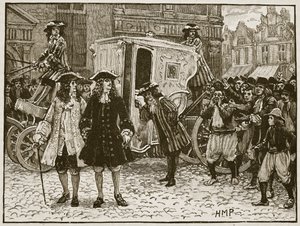O plenipotente inglês insultou nas ruas de Utrecht, 1712, ilustração de Cassells Illustrated History of England (foto em sépia) de English School