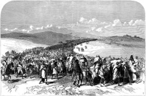 O Êxodo de Theodores Broken Army, da Expedição Britânica à Abissínia, 1868 de English School