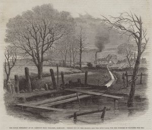 A Explosão Fatal na Colisaria Principal de St Edmund, Barnsley, Trench cut to the Dearne and the Dove Canal for the Purpose of Flooding the Pit (gravura) de English School