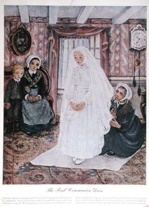 The First Communion Dress, c.1930 (cor litho) de English School
