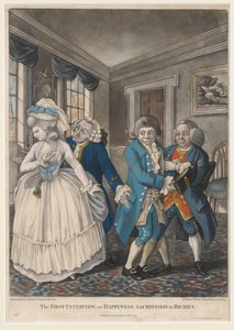 A Primeira Entrevista, ou Felicidade Sacrificada às Riquezas, 1784 (mezzotint colorido à mão) de English School