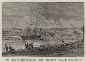 The Gales on the Yorkshire Coast, Wrecks at Coatham, perto de Redcar (gravura) de English School