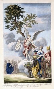 O Gênio da Saúde recebendo Europa, Ásia, África e América e entregando-as ao Leitor Britânico, 1756-1757 de English School