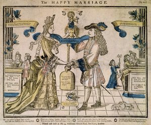O casamento feliz (estêncil colorido xilogravura) de English School