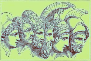 Os Heróis da Guerra de Tróia: Paris, Diomedes, Ulisses, Nestor, Aquiles, Agamenon, ilustração da História Ilustrada do Mundo, publicada em 1880 (imagem digitalmente aprimorada) de English School