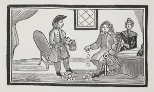 A história do mendigo cego de Bethnal Green, ilustração dos Chap-livros do século XVIII por John Ashton, bar. 1882