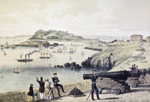 The Hoe, Drakes Island e Mt Edgecumbe da Citadel, publicado pela Newman und Co de English School