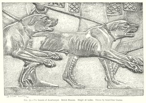 Os cães de caça de Assurbanipal. Museu Britânico (gravura) de English School