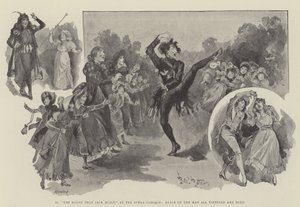 "A Casa Que Jack Construiu", na Ópera Comique, Dança do Homem toda esfarrapada e rasgada (gravura) de English School