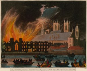 As Casas dos Lordes e os Comuns como eles apareceram em chamas, 16 de outubro de 1834 de English School